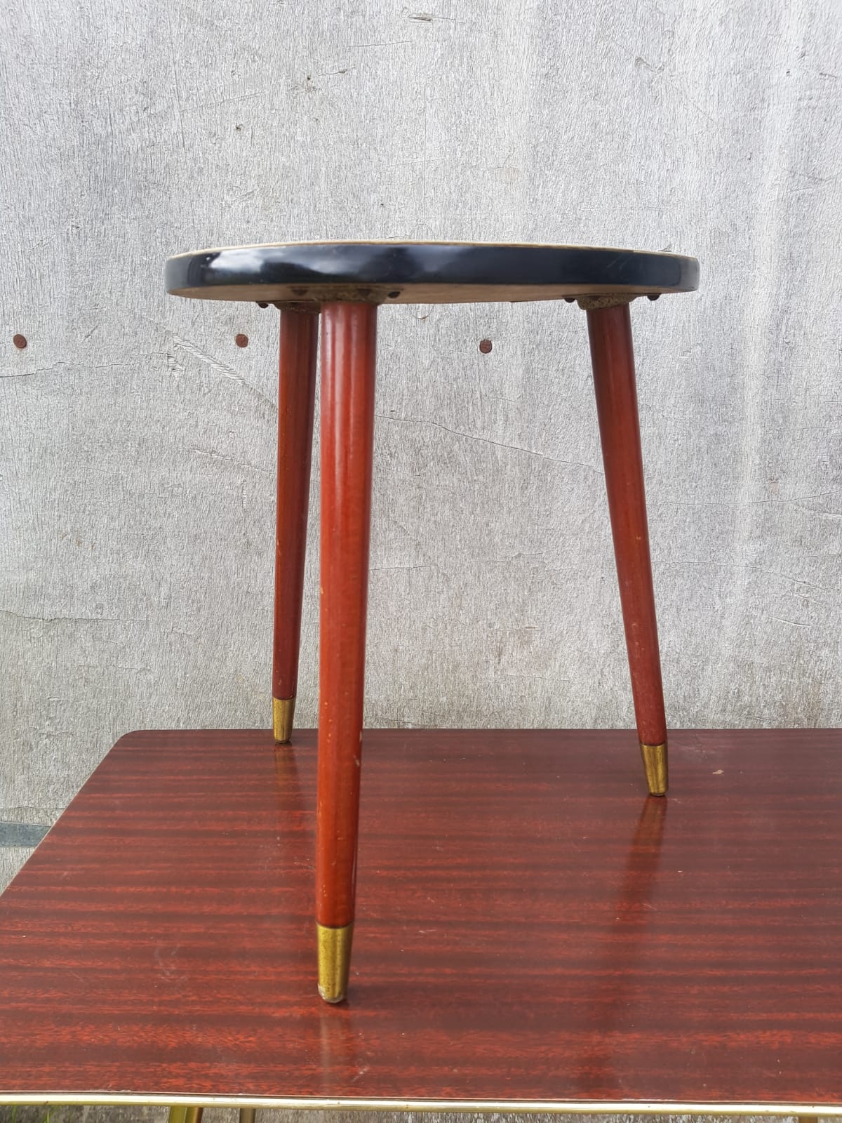 Ancient Tabouret Formica Feet Compas Tripodes Wood - Vintage Brass Bout