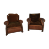 Pair of leather and velvet club armchairs circa 1950