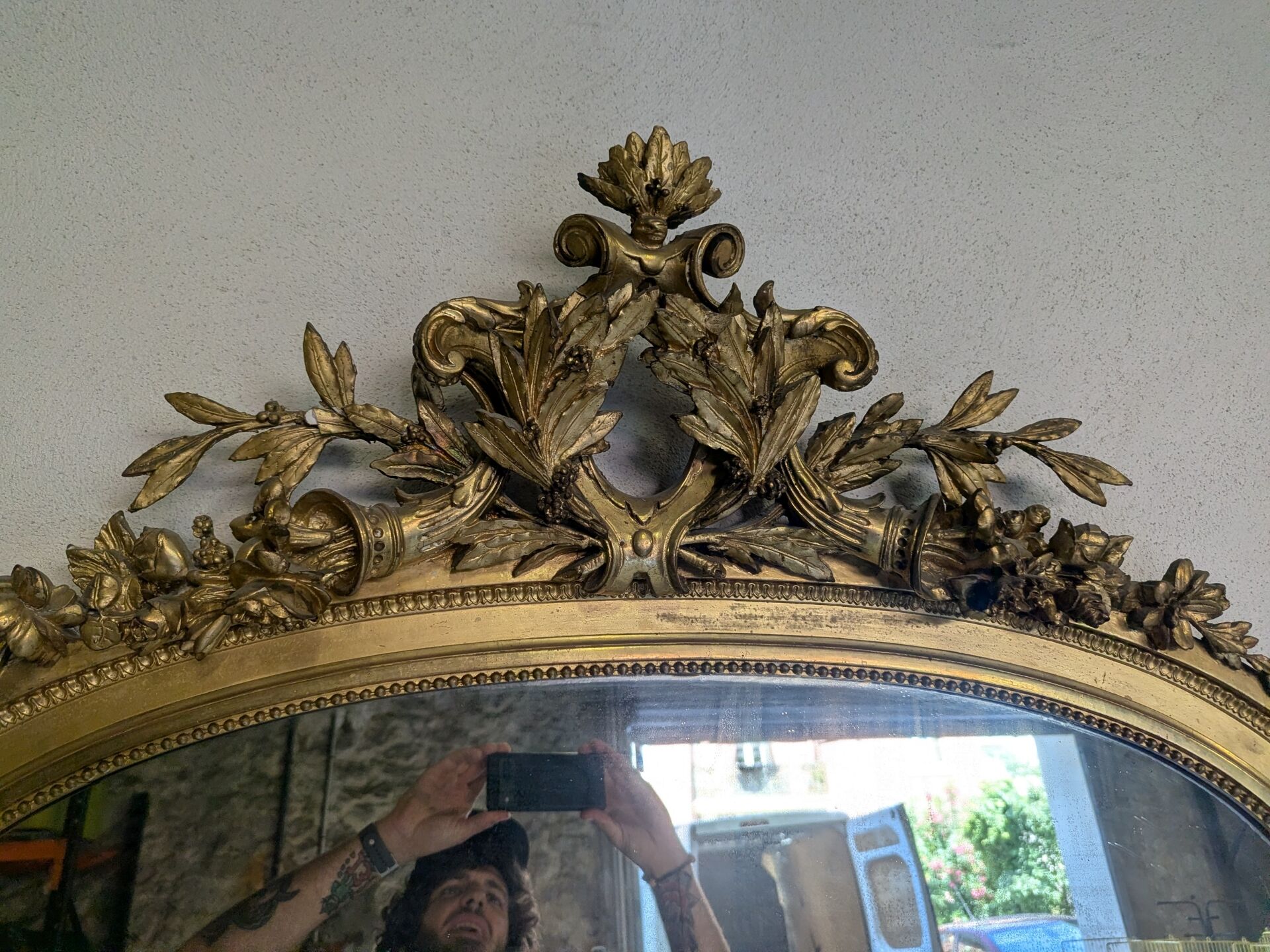 Large Louis XVI gilded wood mirror with mercury glass – 19th century
