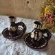 Duo of vintage ceramic candlesticks from Alsace, Obernai