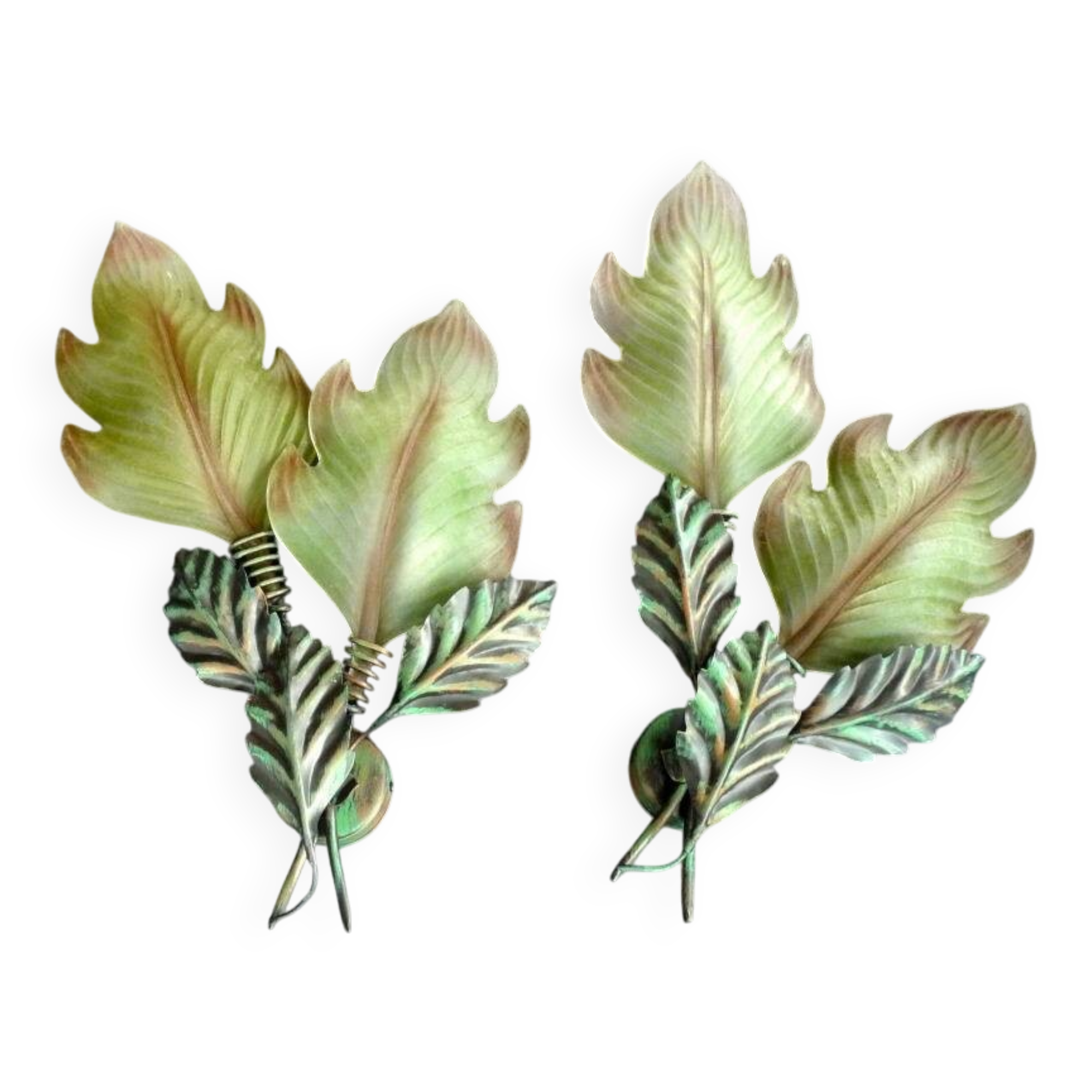 giant painted metal wall sconces Murano glass leaf 63cm