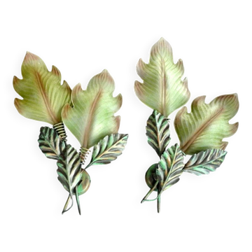 giant painted metal wall sconces Murano glass leaf 63cm