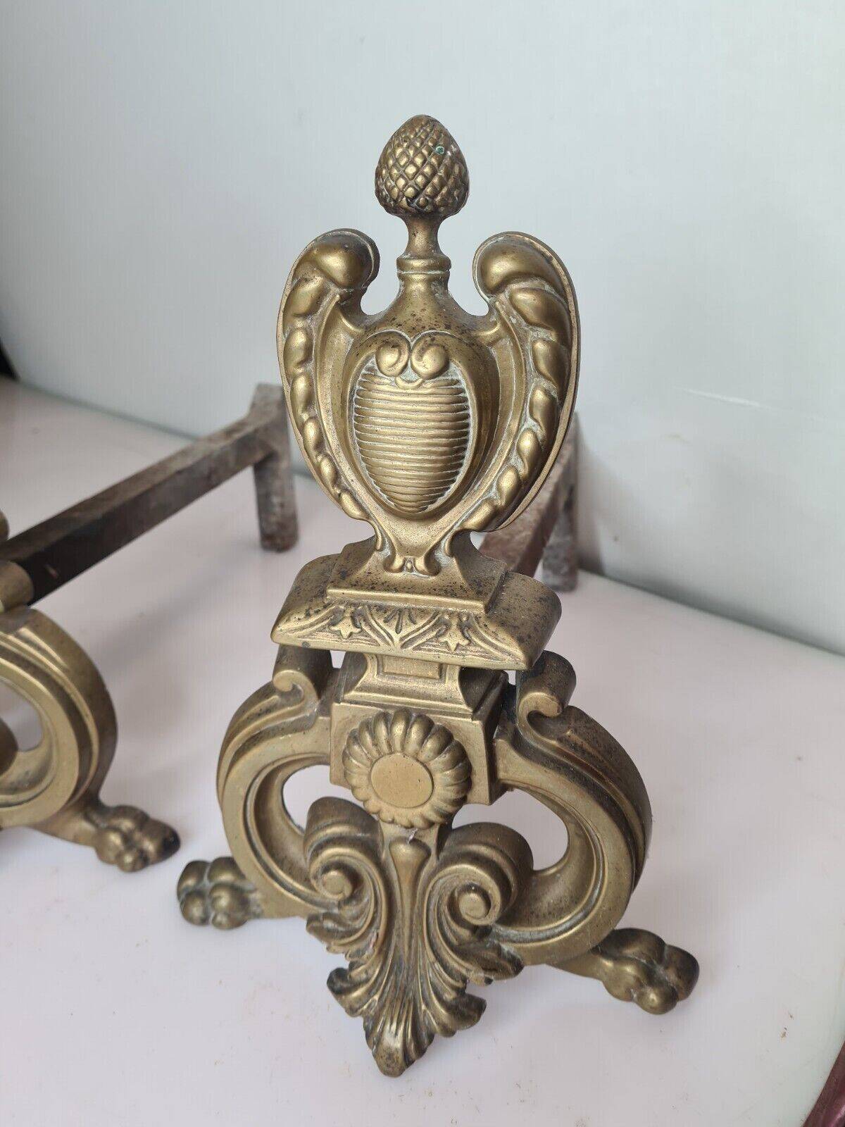 Pair of andirons for the bronze fireplace