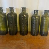 Set of 5 antique carapelli bottles, smoked and ribbed vintage glass