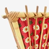 Worker basket in rattan and colorful fabric