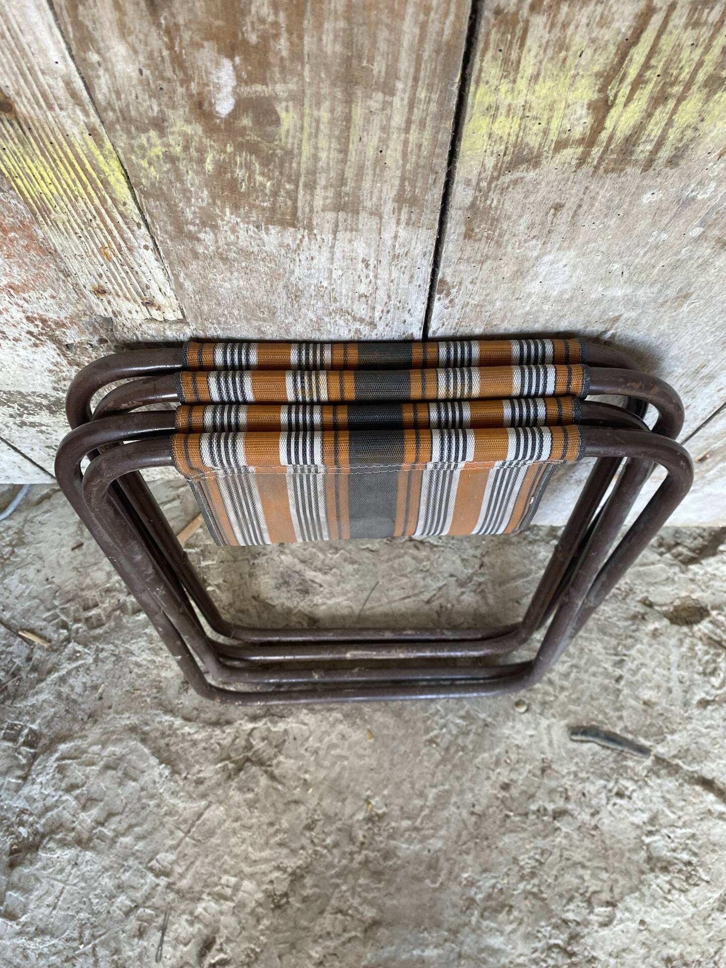 Pair of Folding Camping Fishing Stools Metal Tube + Vintage Fabric #E31