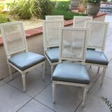 6 Louis XVI style chairs with canned back and leather seat