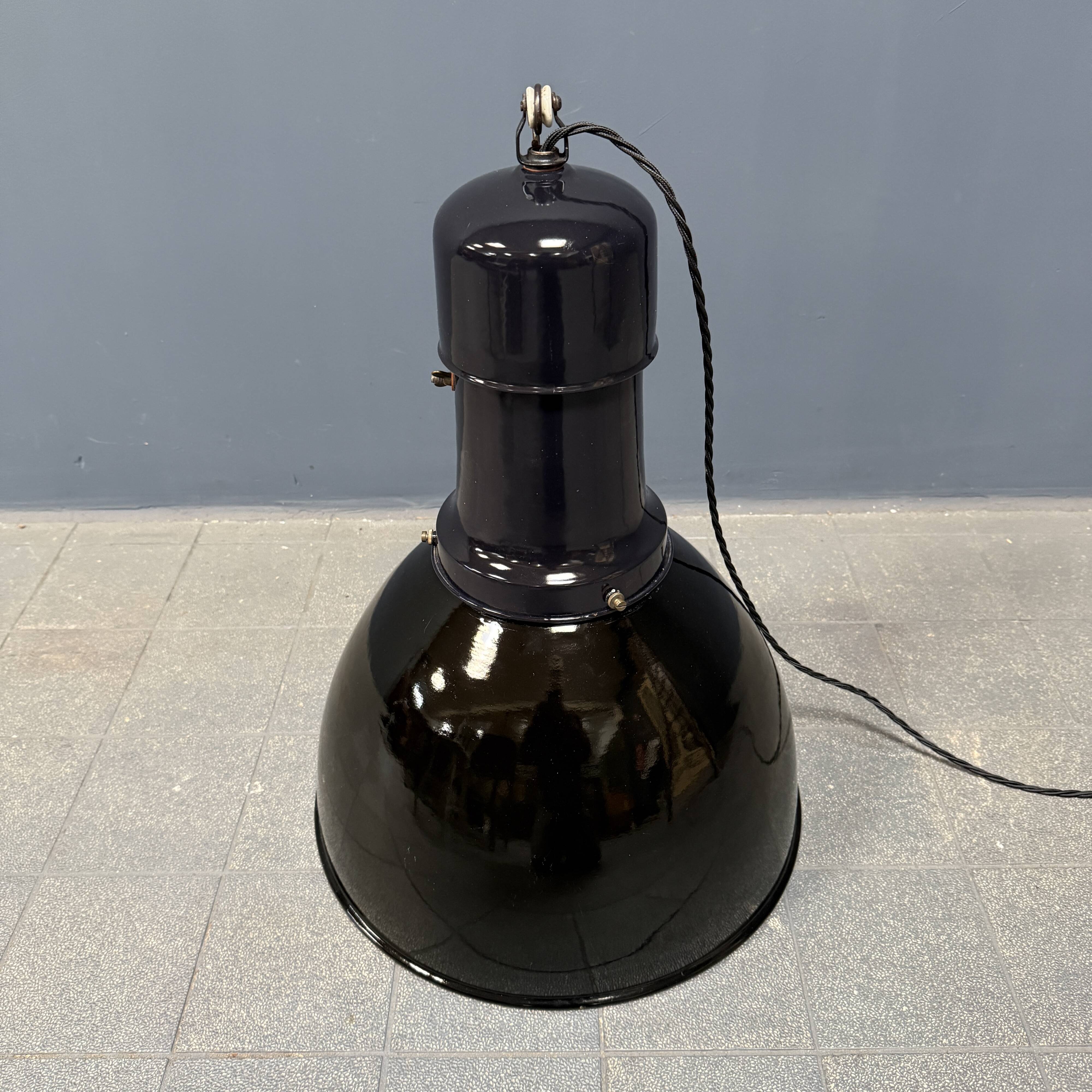 Large black enamel Bauhaus factory lamp