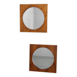 1970s Pair of Oak Large Square Mirrors, Czechoslovakia
