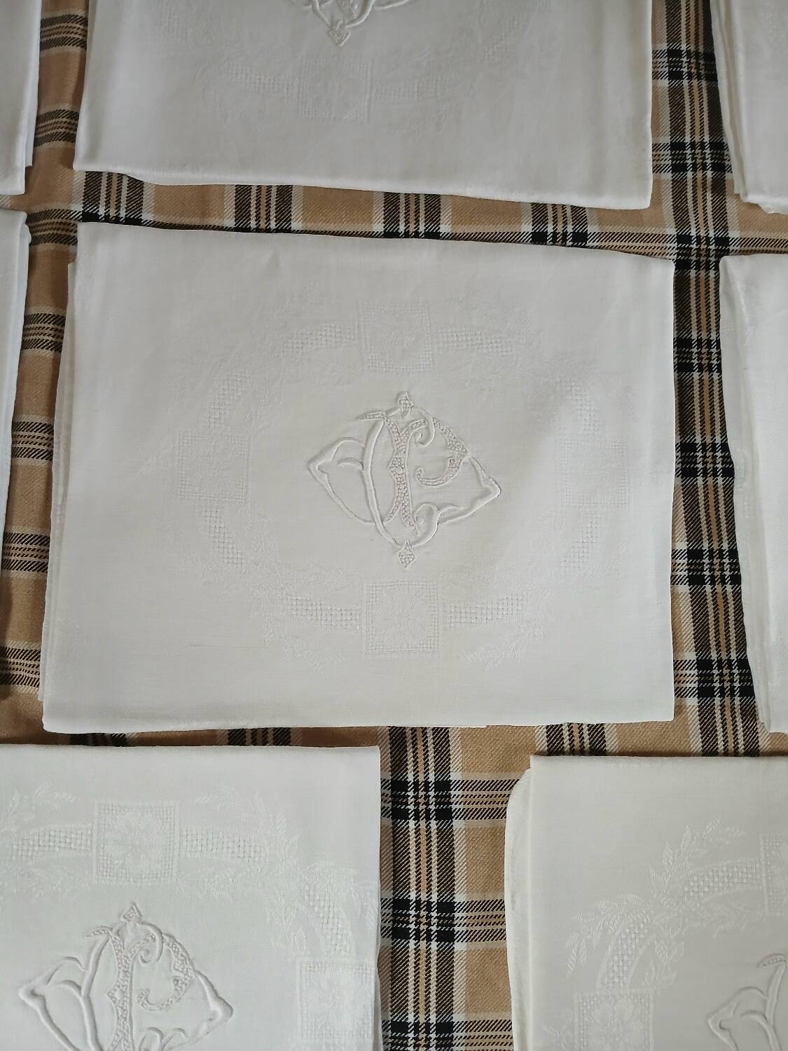 11 antique linen napkins