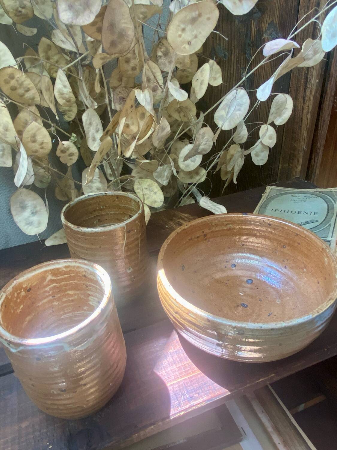 Vallauris Pyrite Stoneware Bowl and Mugs