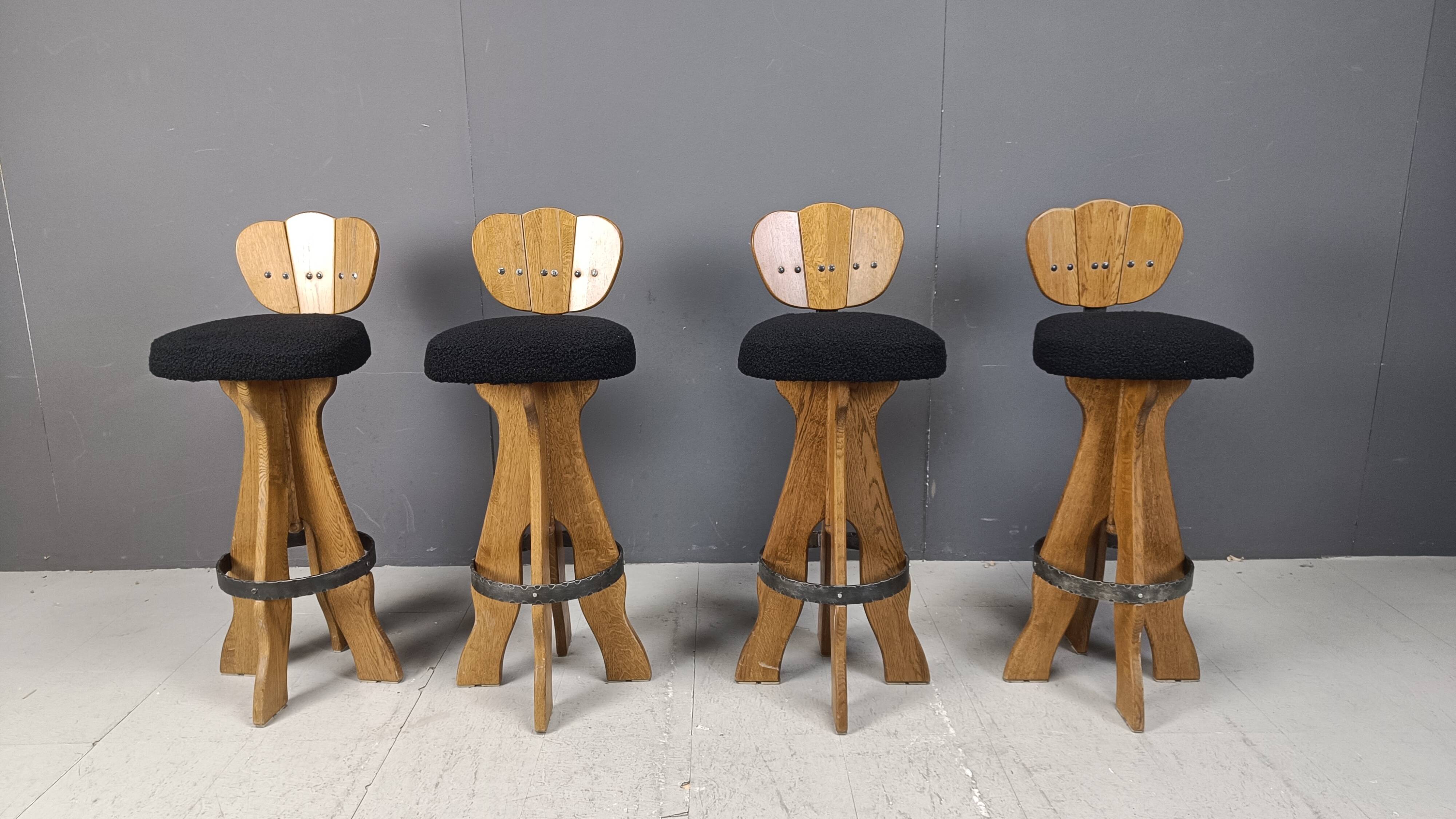 Set of 4 vintage brutalist bar stools, 1960s