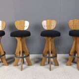 Set of 4 vintage brutalist bar stools, 1960s