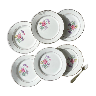 6 DIGOIN & SARREGUEMINES porcelain dinner plates Rene model made in France 1950