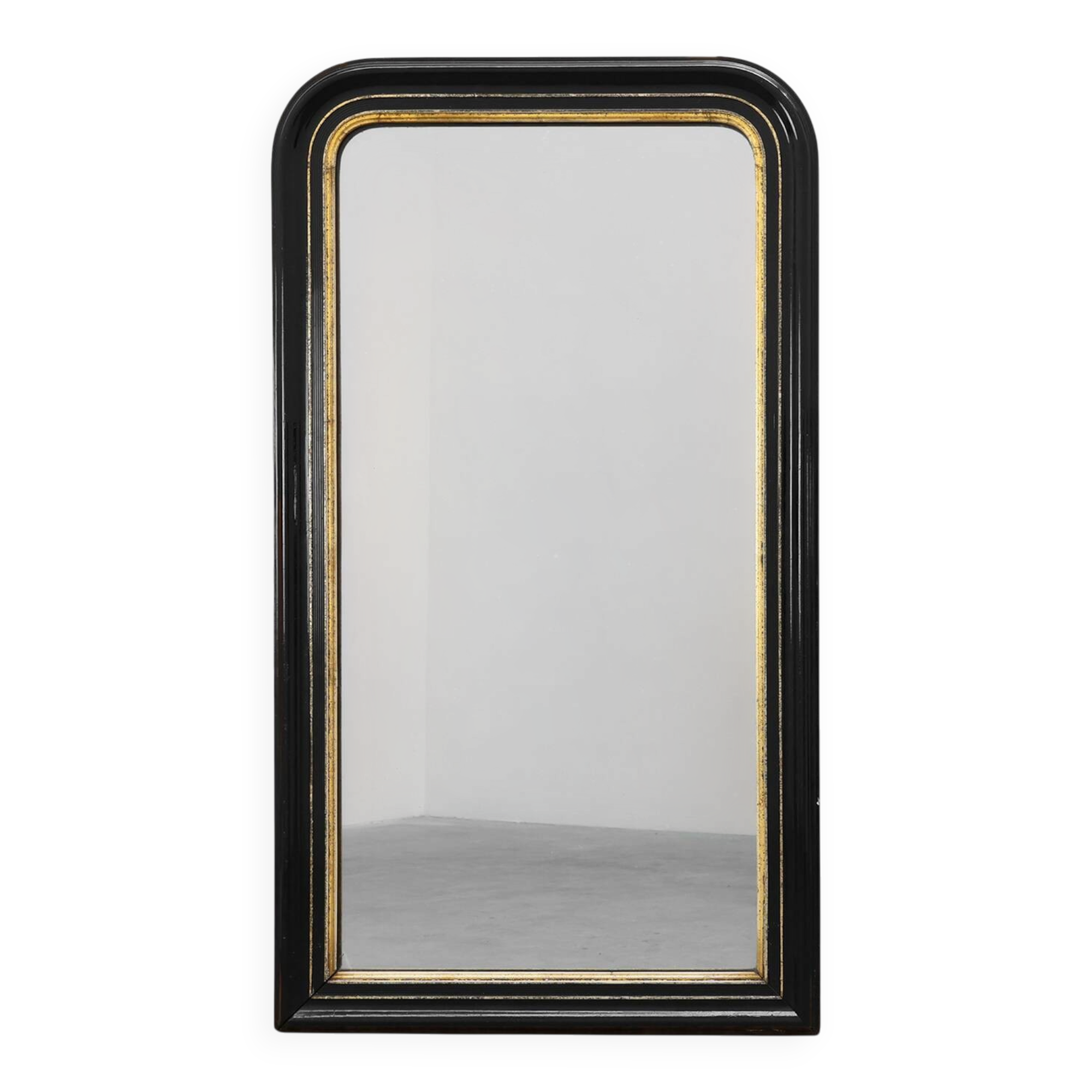 Black laquered and gilted wooden Louis Philippe mirror, France ca. 1850