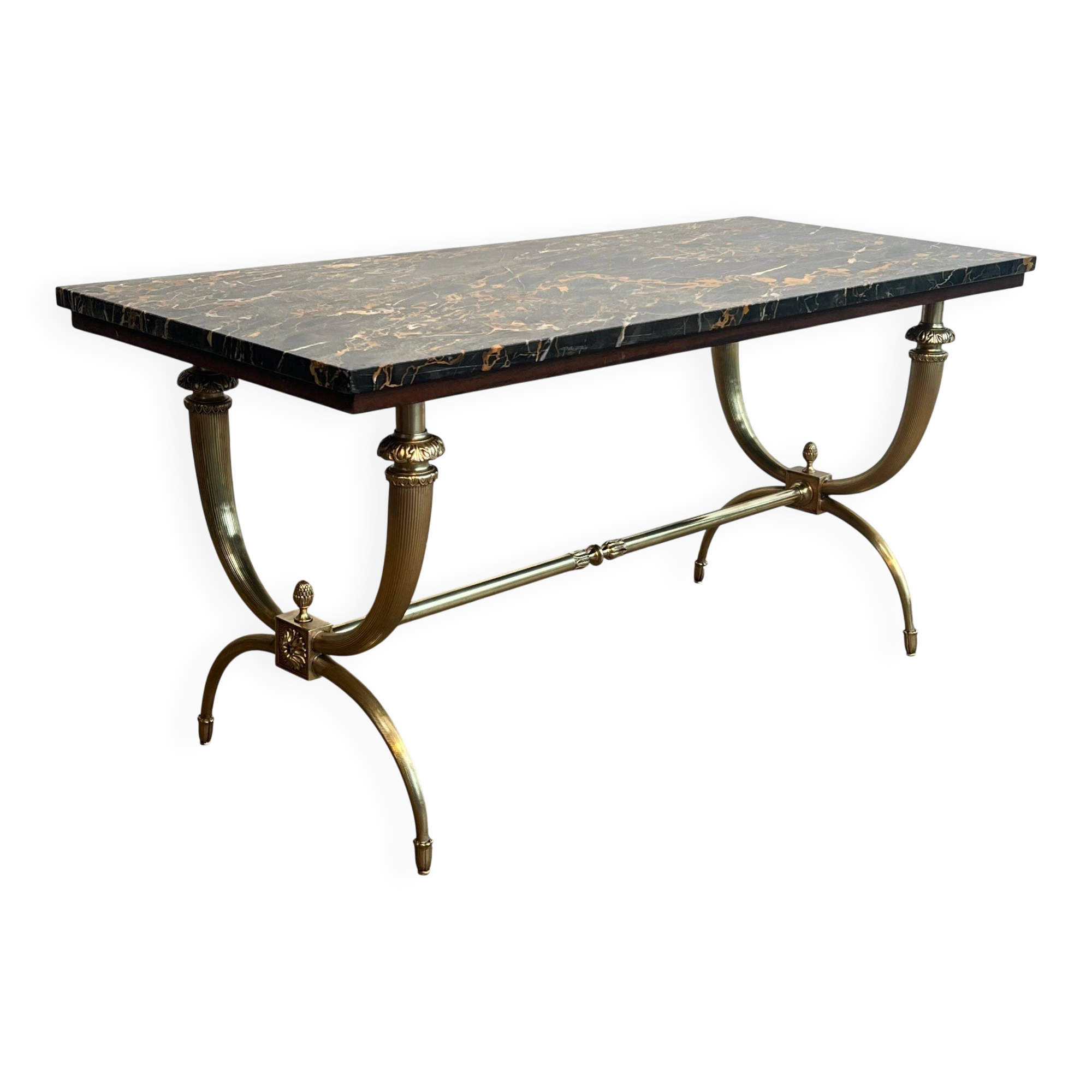 Neoclassical coffee table in brass and marble by Raymond Subes