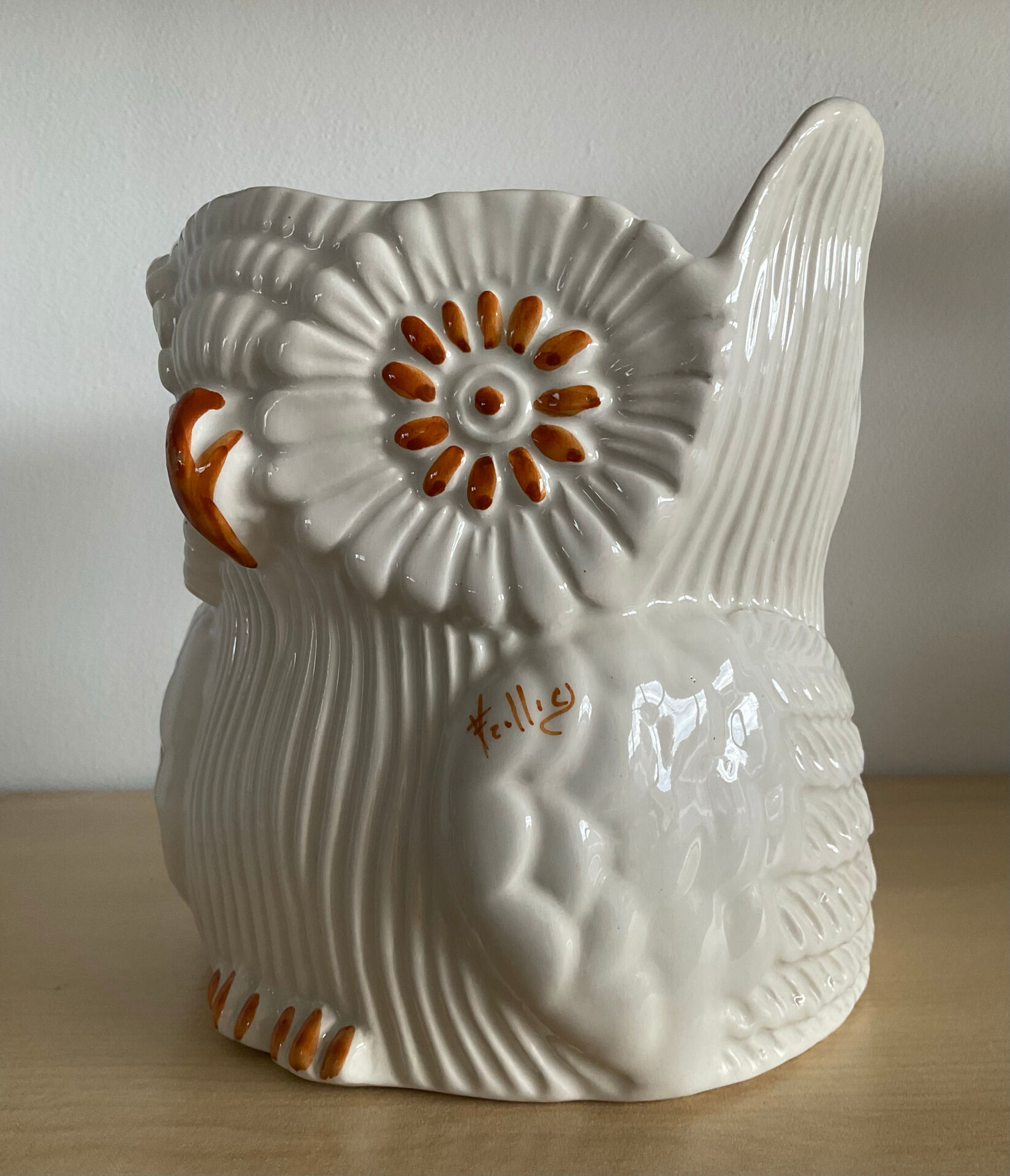 Vintage ceramic owl cache pot signed