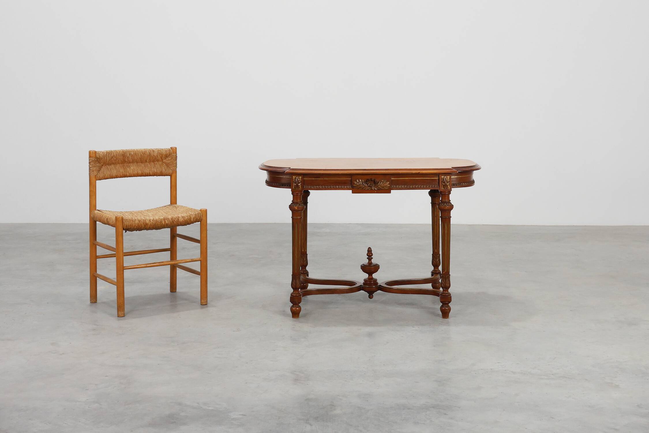 French Empire‑Style Oak Side Table with Gilt Details, ca. 1900