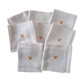 8 Serviettes en tissu de coton Anagramme "V" Orange