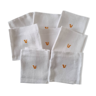 8 Anagram “V” Orange cotton fabric napkins