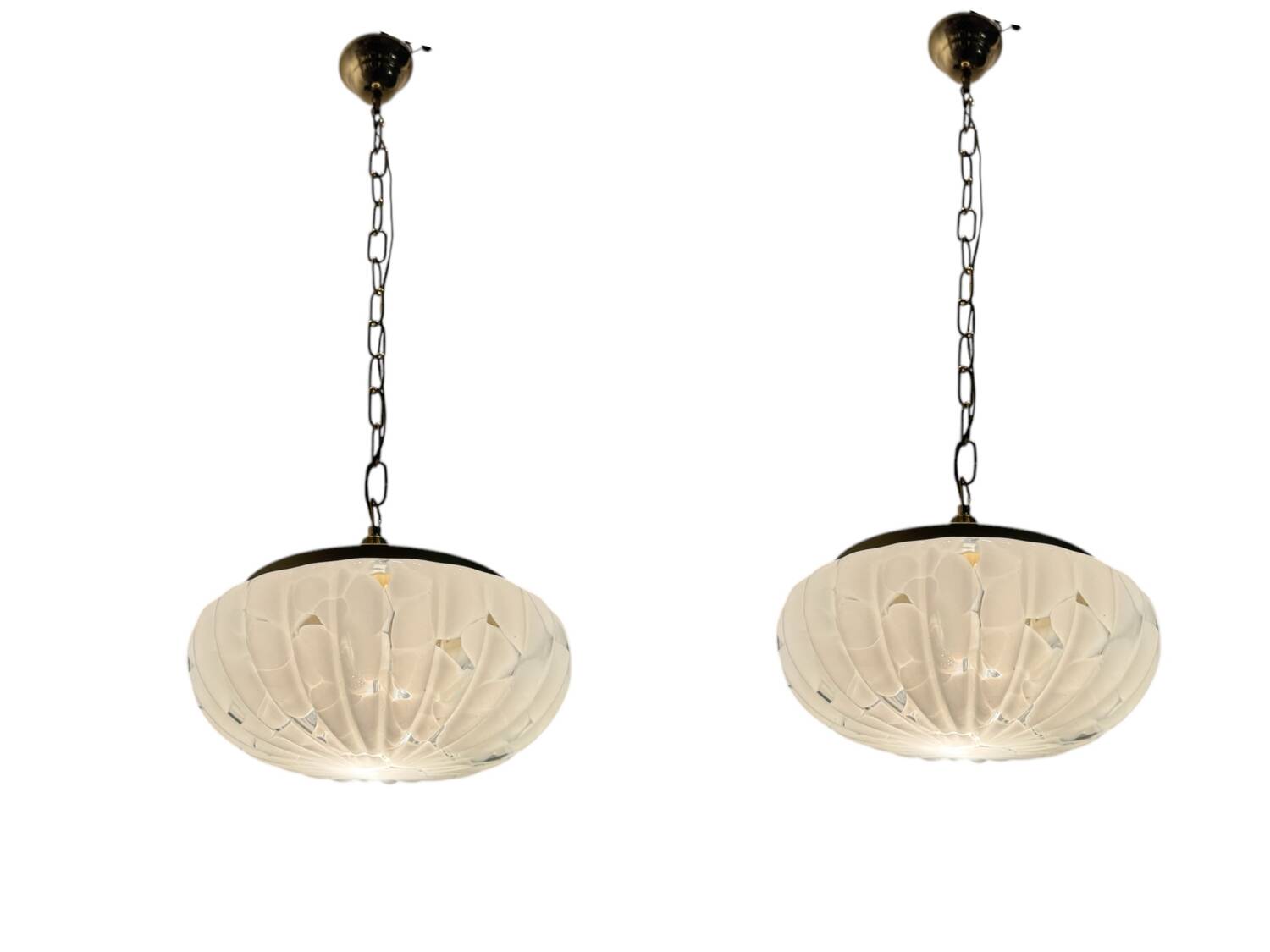 White Murano Glass Light Pendants Set of 2 1980’s