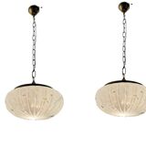 White Murano Glass Light Pendants Set of 2 1980’s