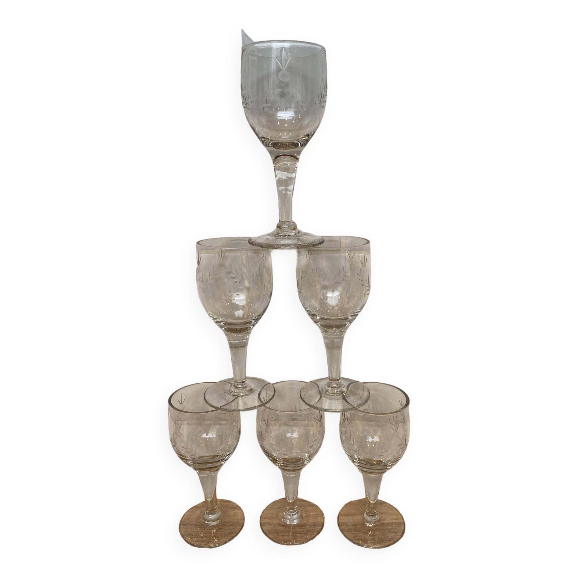 Set de 6 verres vin blanc gravés