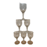 Set of 6 engraved white wine glasses
