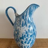 Blue and white speckled enameled pitcher