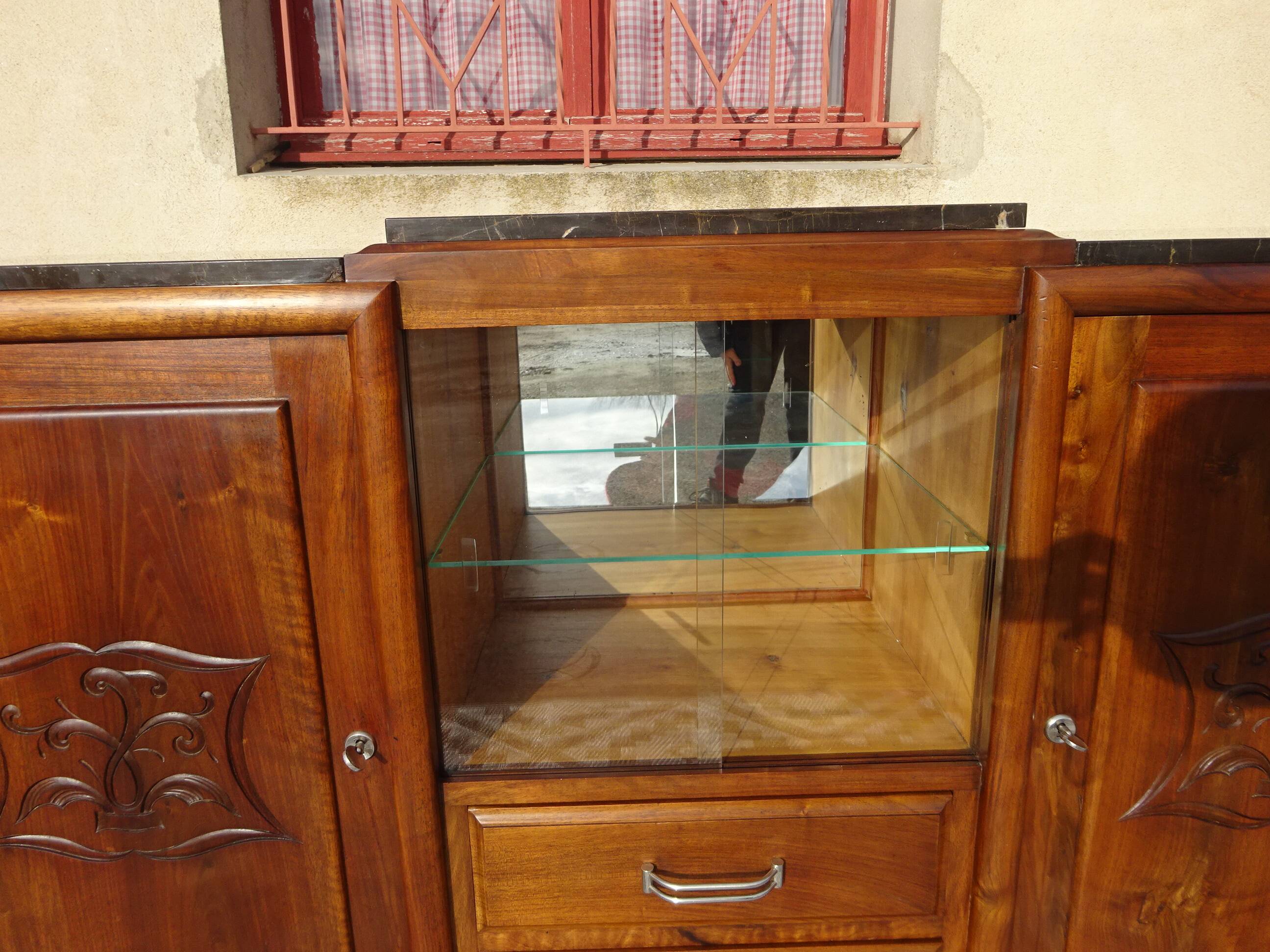 Walnut buffet with black marble top