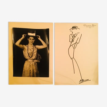Christian Dior: pretty fashion illustration from the 80s - vintage press photo