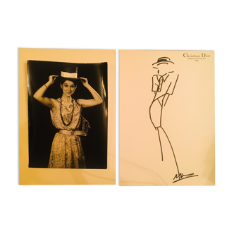 Christian Dior: pretty fashion illustration from the 80s - vintage press photo