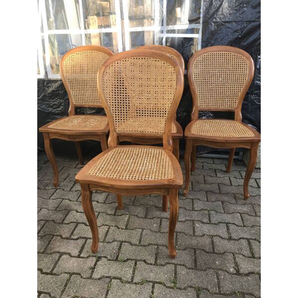 Série de 4 chaises cannées anciennes style Louis XV merisier vintage |  Selency