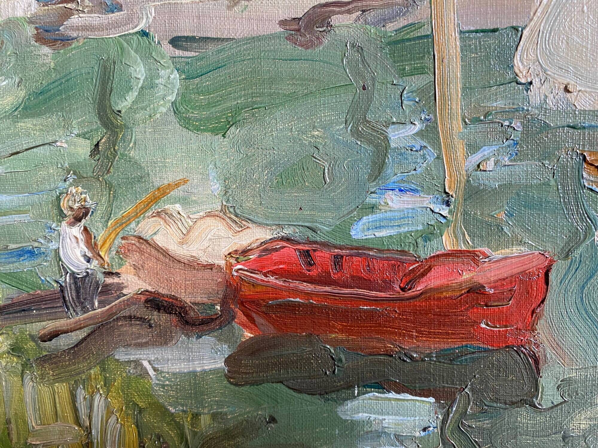 Post-impressionist table "riverside sailing" HST Seine edge