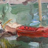 Post-impressionist table "riverside sailing" HST Seine edge