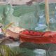 Post-impressionist table "riverside sailing" HST Seine edge