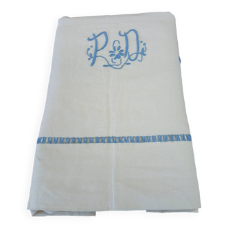 Antique linen/mixed sheet with embroidery