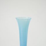 Opaline vase with a scalloped and textured neck, blue, 1960.