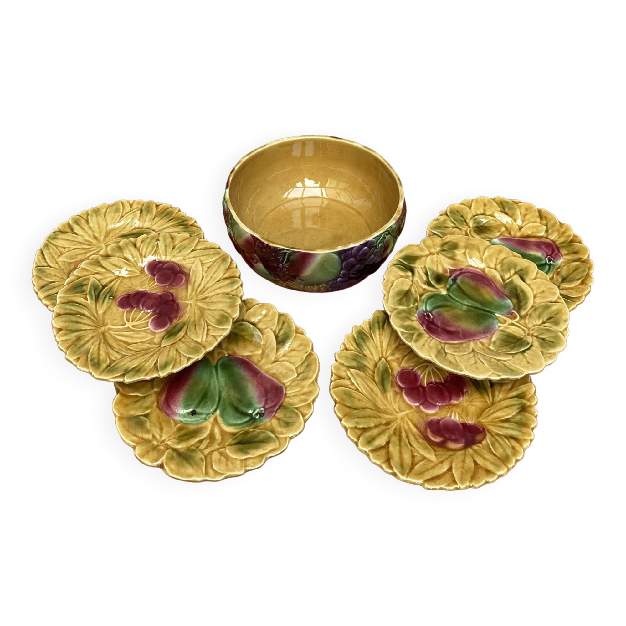 Sarreguemines barbotine service 6 plates and salad bowl