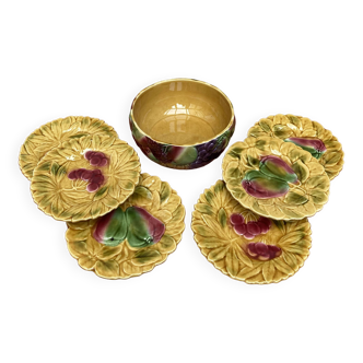 Sarreguemines barbotine service 6 plates and salad bowl