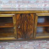 Renovated large walnut art deco hanging display cabinet, 1930s
