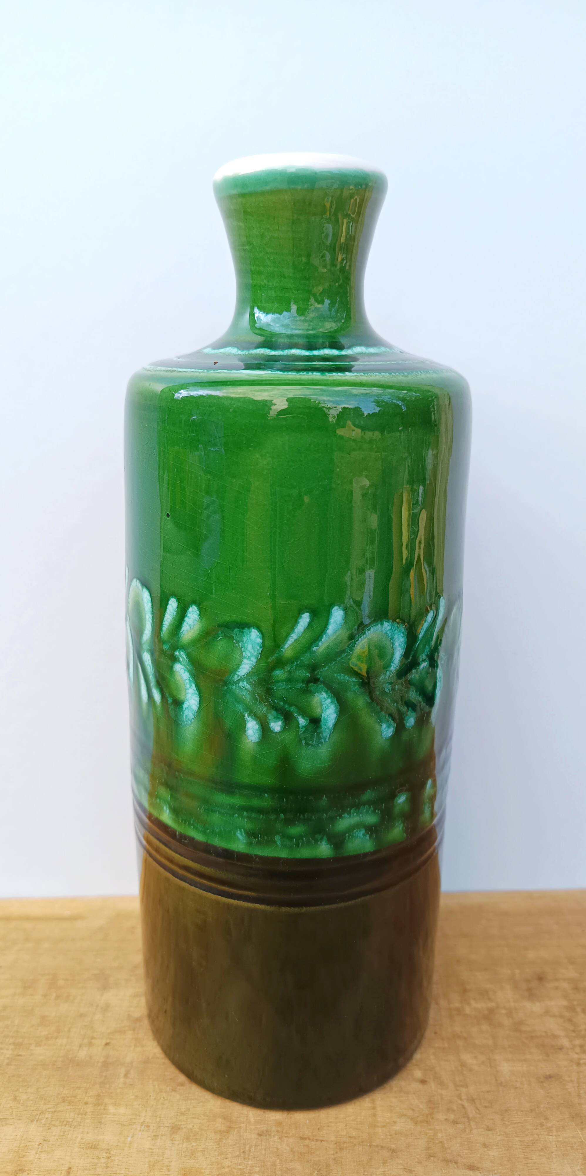 Bottle, vintage soliflore in enamelled terracotta