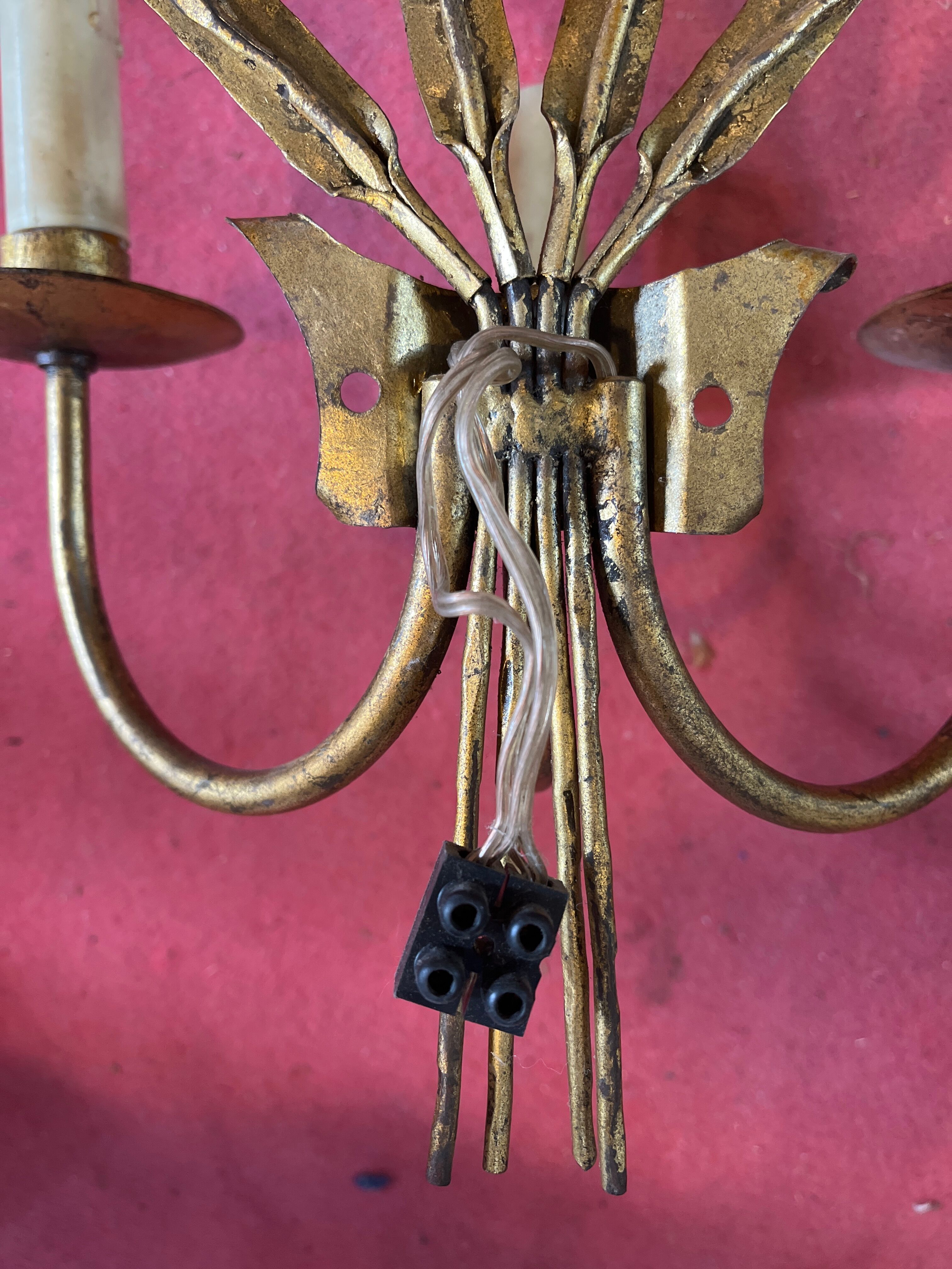 Pair of wall lamps 1970 gilded metal 3 lights
