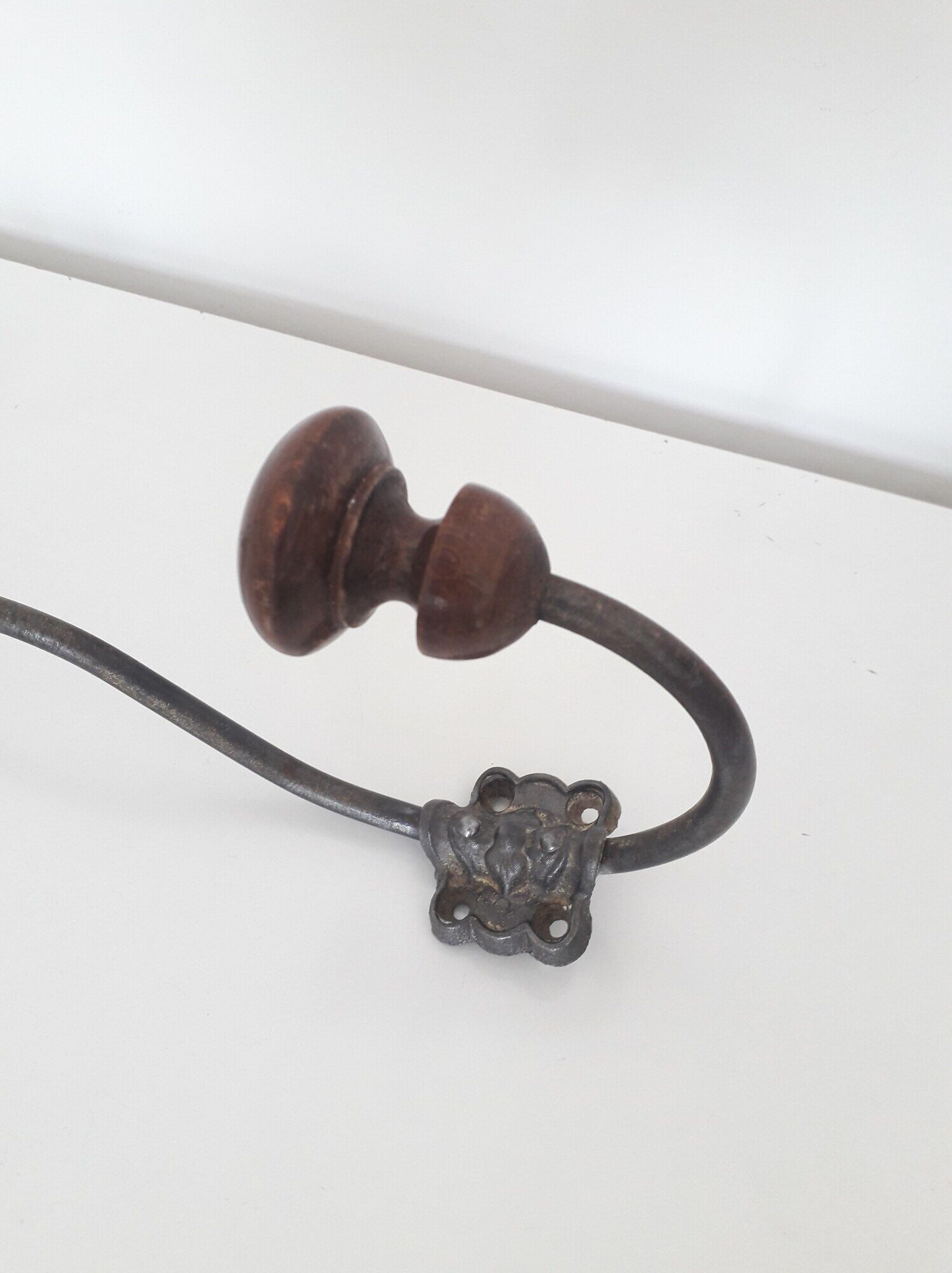 Old hook - wall coat rack - wood and metal - 1940