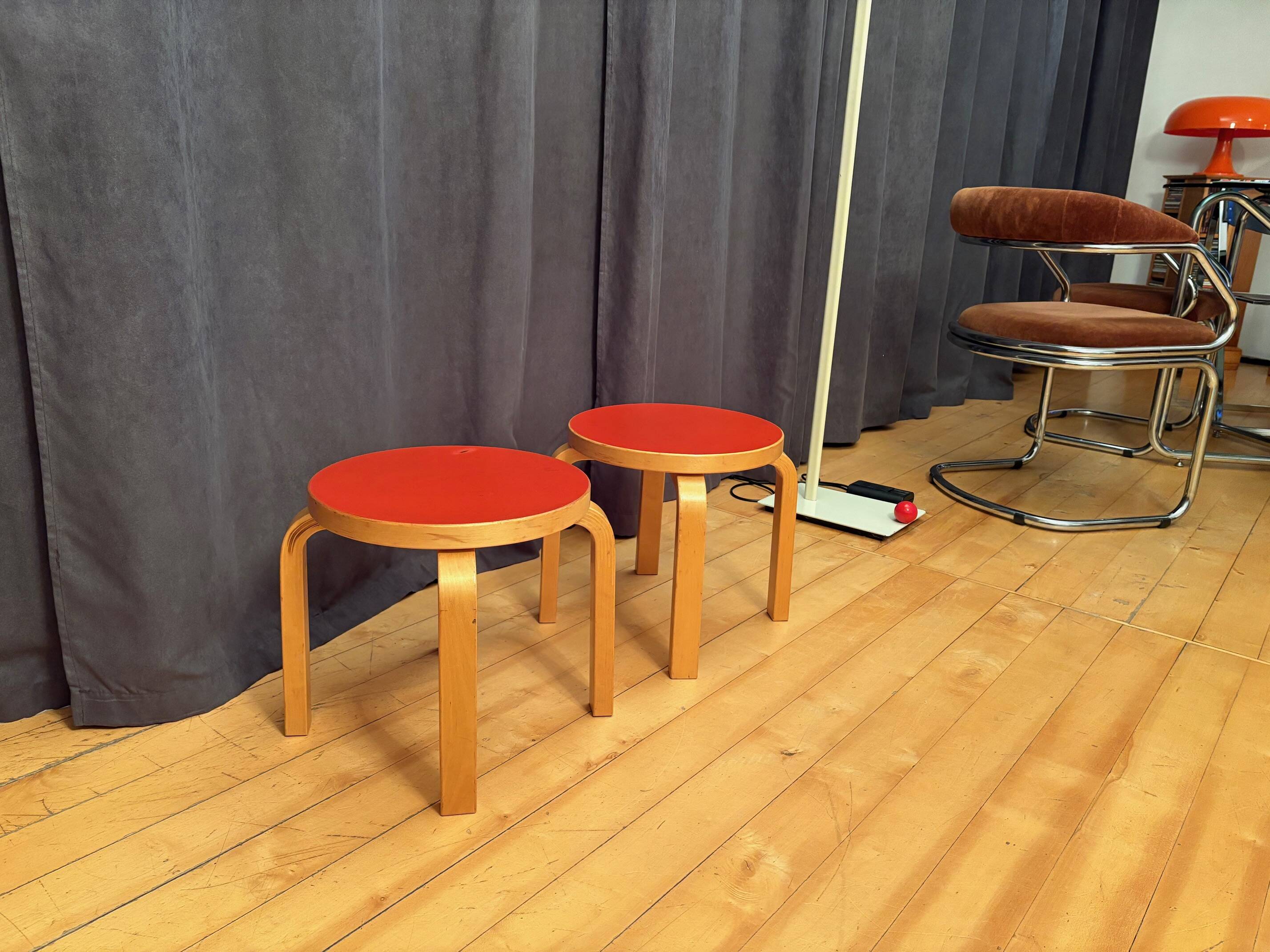 Pair of NE60 stools designed by Alvar Aalto, Artek, Finland, 1980s