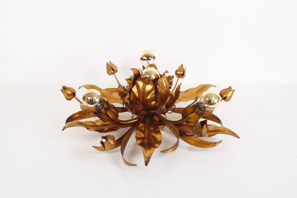 Magnifique plafonnier floral doré de Masca