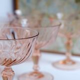 Set of 6 cups champagne rose vintage Rosaline pink swirl glass Arcoroc Luminarc France