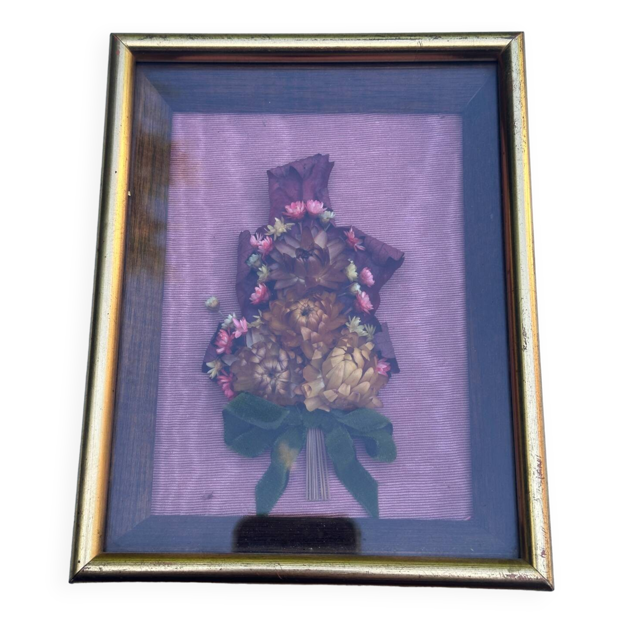 Bouquet De Fleurs Séchées Encadré – Vintage – Décoration Murale Fleurie