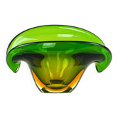 Sommerso glass platter in green and yellow, Murano, Italy, 1960s