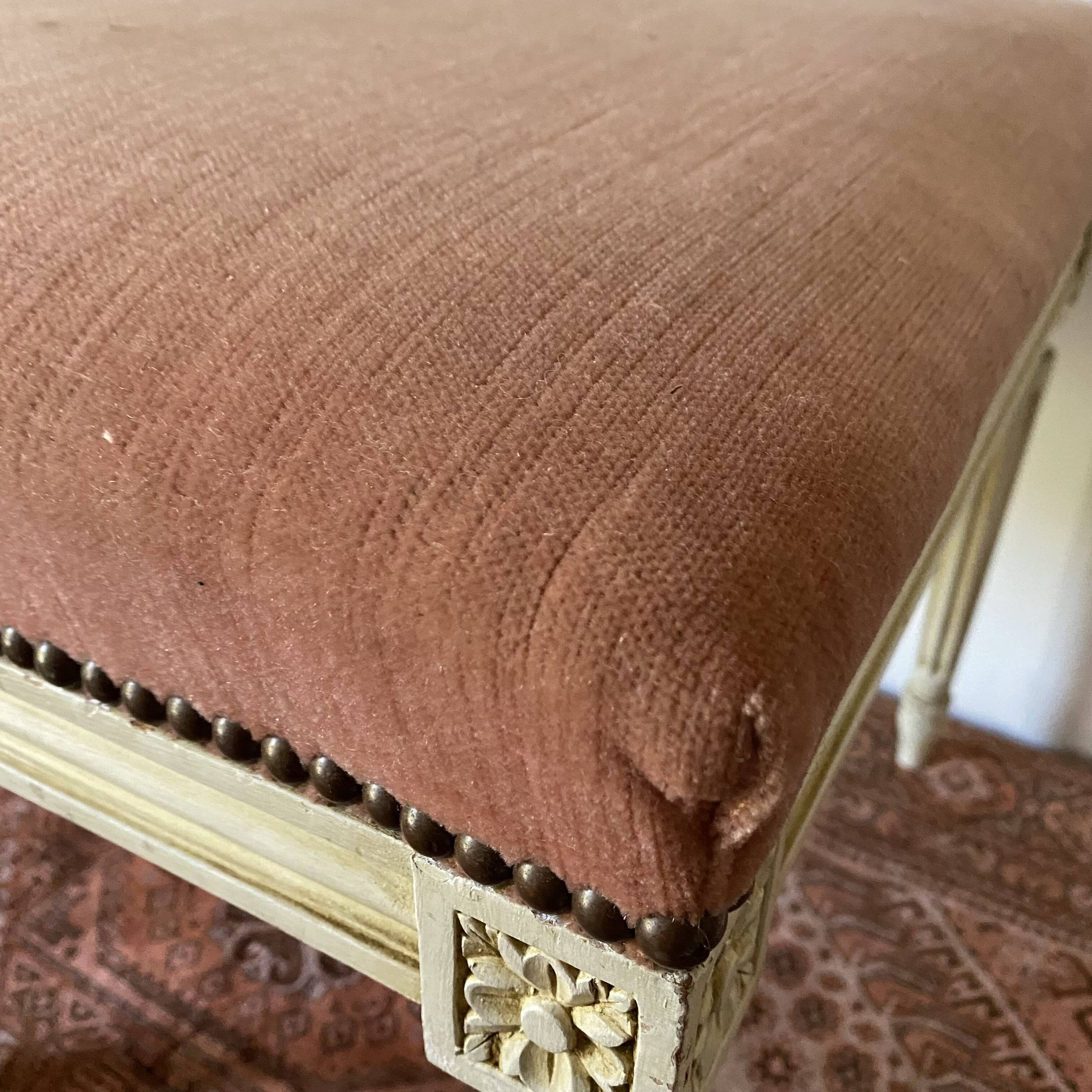 Louis XVI style stool, pink velvet